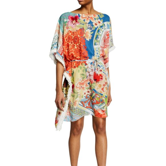 Johnny Was Boho Tunic Cover Up Fringed Floral Print Tassel Ties Kimono - Picture 5 of 6